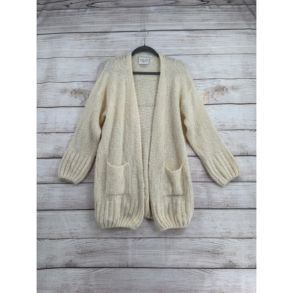 FRNCH Open Front Cardigan Women S/M Ivory Mohair Wool Italy Le Petite Maille